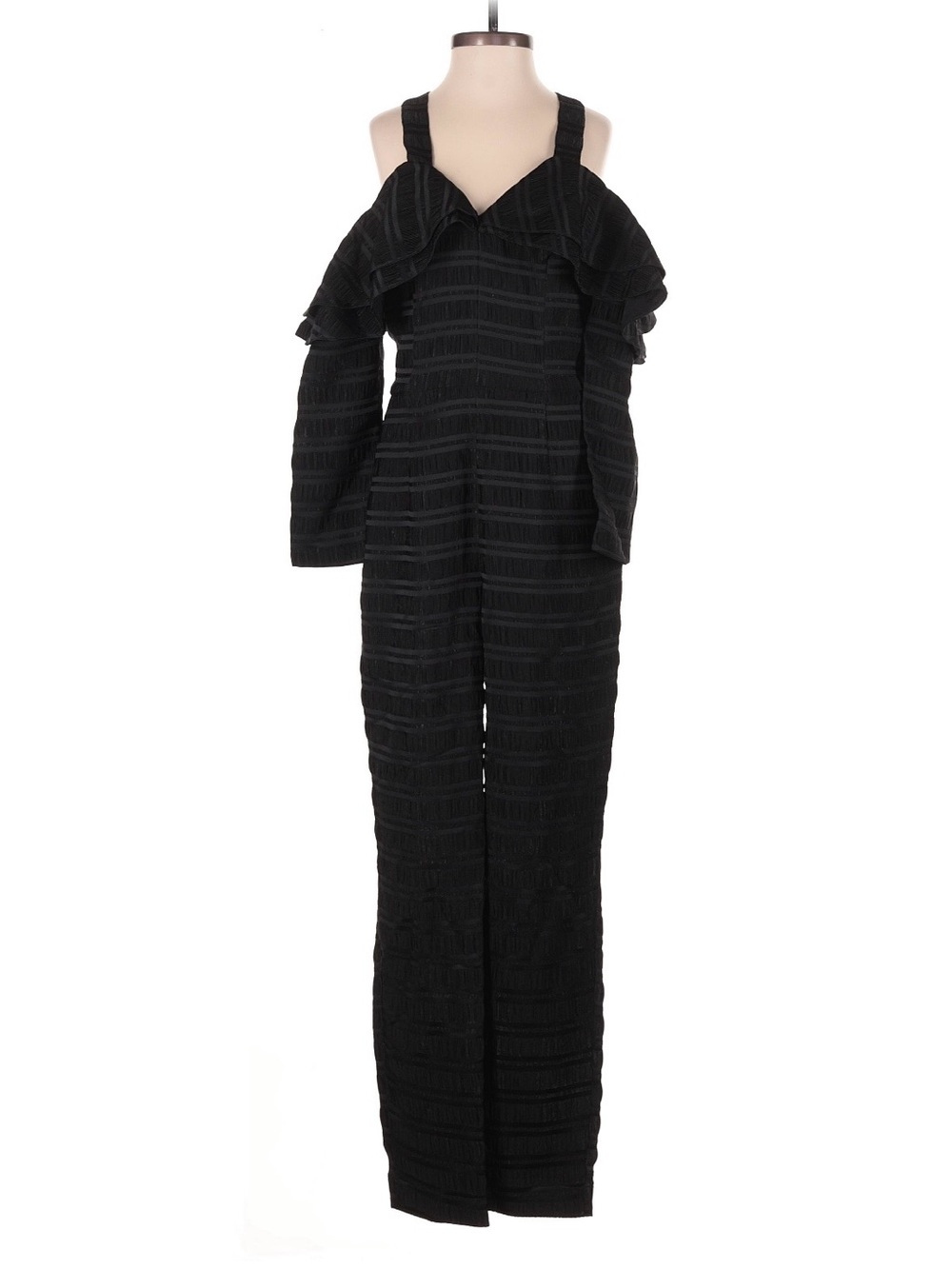 ASOS Black Cold-Shoulder Ruffle Jumpsuit - Picture 1 of 3